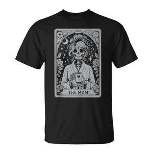 T-shirt unisexe pour adulte à manches courtes et col rond avec impression numérique The Mom Tarot Card Skeleton Witchy Celestial - Product Image 1