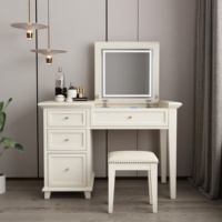 Coiffeuse moderne minimaliste éclairée avec miroir rabattable, en bois massif blanc, pour la maison, la chambre et l'appartement
