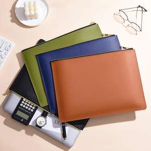 Porte-documents en cuir PU A4 avec fermeture éclair - Sac à documents imperméable pour le bureau et l'école, rangement de fournitures scolaires, pochette en cuir multi-usages avec fermeture éclair - Product Image 1