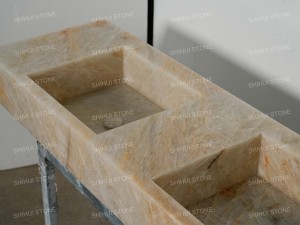Lavabo en quartzite blanc poli SH STONE <span class=keywords><strong>Cristallo</strong></span>, double vasque, design moderne pour salle de bain et hôtel - Product Image 5