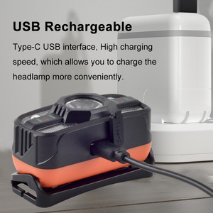 Lampe frontale à capteur de mouvement Type-C USB LED Lumière blanche et rouge 6 modes de puissance Lampes frontales extérieures 500mAh Phare de camping en plastique ABS - Product Image 3