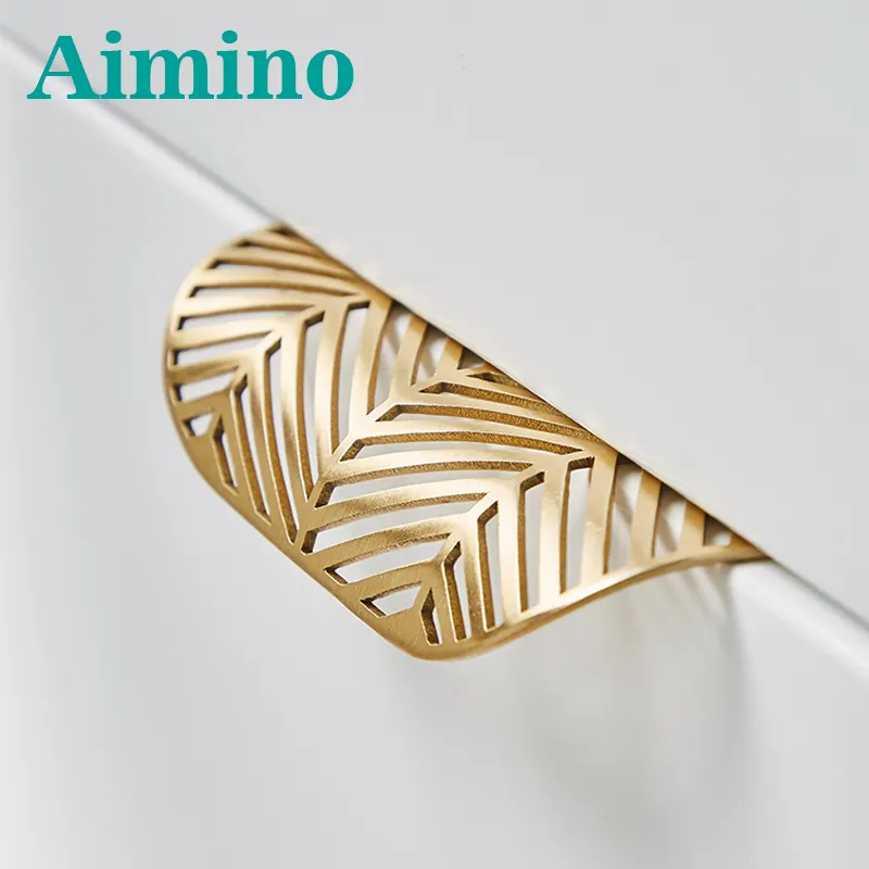 AIMINO OEM altın yaprak dolap kolu özel yaprak şekli çekmece kolu yaprak içi boş kolu mobilya dolap dolap çekmece