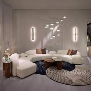 Canapé Courbé <span class=keywords><strong>en</strong></span> Tissu Crème Design - Salon Moderne Hôtel Familial - Combinaison Simple et Créative - Product Image 4