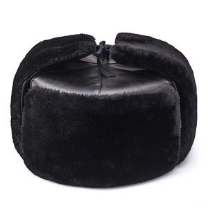 Lei Feng Hat Earflap Winter Hat Black Fleece Lined Warm Unisex 58-60cm Casual Style - Product Image 1