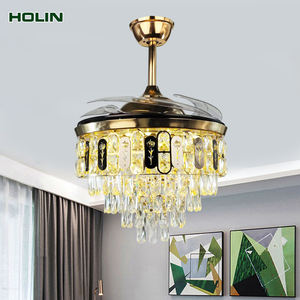 עיצוב הבית יוקרה תקרה נברשת תקרה עם אוהדים נשלפים מאוורר קריר יותר הוביל מאוורר תקרה קריסטל מודרני עם אור - Product Image 2