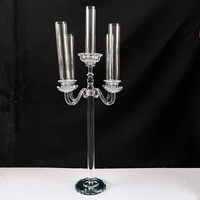 Promotion : Candelabre de table en cristal à 5 bras, Centre de table cylindrique en verre cristal, Candelabre de mariage en cristal
