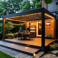 Pergola Bioclimatique en Aluminium 3x4 m Équipée de Portes en Verre, Éclairage LED, Design Écologique et Étanche pour Terrasse et Balcon