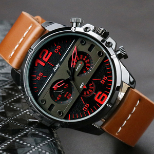 Montre-Bracelet Homme Sport en Alliage, Bracelet en Cuir, Verre, Résistante à l'Eau 3 ATM, Design Unique Quartz Luxe Vintage Grande Montre - Product Image 1