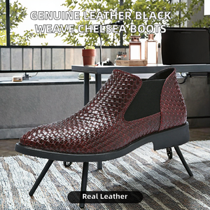 Botas Chelsea Negras de Caña Alta Estilo Western, de Cuero Genuino Sólido de Alta Calidad, Elegantes y de Lujo, con Suela de Goma - Product Image 2