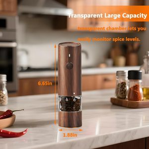 New Wooden Color USB Salt <b>Pepper</b> <b>Grinder</b> Set Rechargeable Electric Salt and <b>Pepper</b> Mill With Light - Product Image 5