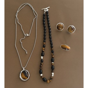 Ciondolo Mo <span class=keywords><strong>Chen</strong></span> in Ottone con Occhio di Tigre, Design Vintage Francese, Tendenza Maillard, Lusso Leggero, Collana da Donna Placcata Oro - Product Image 4