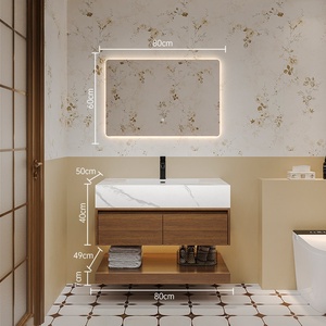 Mid ancient style rock slab ceramic seamless basin intelligent lighting mirror <b>wall</b> <b>mounted</b> bathroom <b>cabinet</b> - Product Image 1