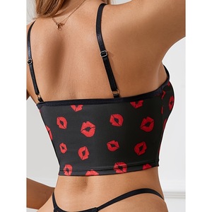 Conjunto de Lencería Sexy con Estampado de Labios B944, Conjunto de 2 Piezas de Encaje, Sujetador y Braguita con Cuello Redondo, Ropa Interior Femenina Sensual - Product Image 3