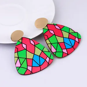 Ethnic Colorful Statement Trendy Jewelry Drop Gold Dangle African Wooden Earring For Women