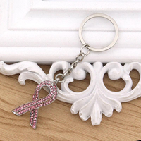 Porte-clés de sensibilisation au cancer du sein avec ruban rose et strass, breloque de sac en métal en cristal pour collectes de fonds caritatives, cadeau