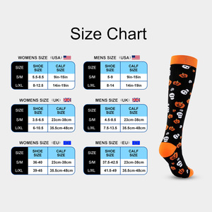 Calcetines de Compresión de Halloween para Hombre, Mujer y Jóvenes, Diseño Ergonómico, Color Naranja y Negro con Patrón de Demonio, de Nailon Zhejiang, para Correr o Uso Casual - Product Image 3
