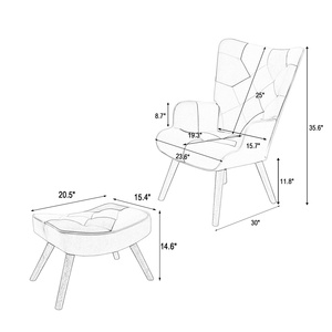 Conjunto de silla y otomana para sala de estar, sillón lateral cómodo, silla decorativa de superficie de tela de empalme creativa con otomana para dormitorio - Product Image 2