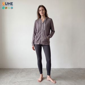 SUHE Womens Full Zip Hoodie Long Sleeve Knitted Sweatshirt Solid Color Hooded Athletic <b>Workout</b> <b>Jacket</b> Breathable Eco Friendly - Product Image 1