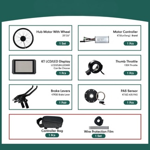 Kit de conversion de vélo électrique à pédalage assisté avec moteur double moyeu 500W, batterie au lithium, écran LCD étanche, axe traversant et roue arrière en plastique pour pneu large - Product Image 2