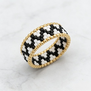 Anillo de Mujer Namayo, Hecho a Mano con Cuentas Miyuki Delica, Chapado en Oro de 14K/18K/22K, Diseño Geométrico Zig-Zag Moderno, Estilo Bohemia - Product Image 1