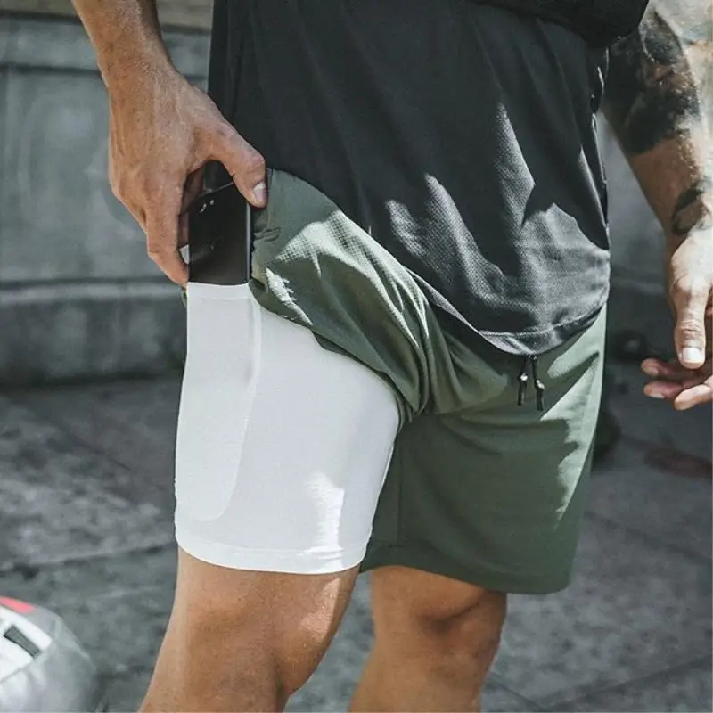Новые мужские спортивные шорты, для пробежек, мужской двухслойные брюки быстросохнущие спортивные мужские шорты для бега спортивные шорты для мужчин