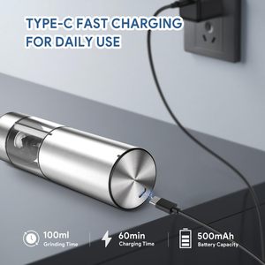 Juego de Saleros y Pimenteros Eléctricos de Acero Inoxidable, Recargables, con Ajuste de Grosor - Product Image 4