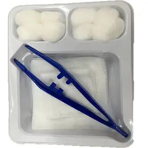 Paket Balutan Steril Set Pembalut Sekali Pakai, Balutan Luka dengan Penjepit Baki Kain Kasa dan Bola Katun