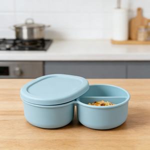 Boîte à lunch en silicone de qualité alimentaire sans BPA avec couvercle en plastique, compatible micro-ondes, anti-fuite, boîte bento à 2 compartiments pour enfants et adultes - Product Image 4