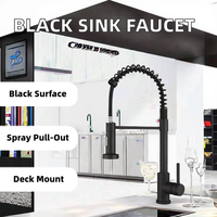 Keran Dapur Modern Satu Tuas Satu Tarikan Model Sprayer Mixer Air Panas Dingin Stainless Steel Warna Hitam Es untuk Hotel, Mal, Rumah Sakit