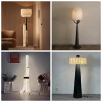Lampe sur pied verticale minimaliste moderne pour hôtel avec abat-jour en albâtre et en fer, lumière LED, hauteur réglable, base E27