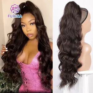 FURINA Vente en gros Extensions de cheveux synthétiques super douces longues bouclées crépues Deep Wave I-tip Queue de cheval à cordon avec peigne Clip-in - Product Image 3
