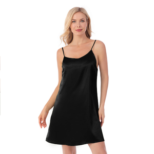 Vendita calda di lusso con cuciture francesi in raso di <span class=keywords><strong>seta</strong></span> rossa camicia da notte senza schienale Sexy da dormire con cinturino regolabile estivo da donna - Product Image 3