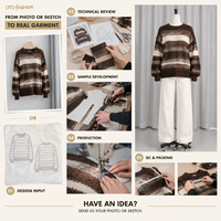Pull en maille côtelée surdimensionné à rayures marron pour femme, col rond, manches longues, décontracté, tricoté, personnalisable OEM, vente en gros