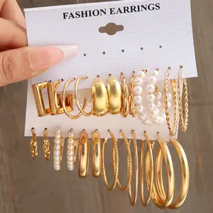 Oversize Geometric Pearl Hoop Earrings For Women Gold Twist Earrings Set Brincos Big Circle Leopard Fashion Jewelry N99022