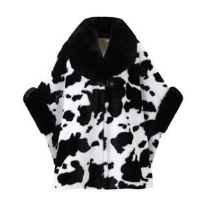Cape de luxe pour femme à motif vache, col à revers doux, châle en fausse fourrure de lapin, cape ouverte sur le devant pour sorties décontractées et dîners - Product Image 2