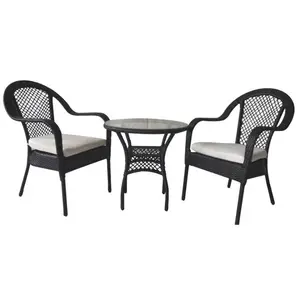 Pátio 3 peças bistro café mesa conjunto, ao ar livre móveis vime rattan jardim móveis sofá cadeira conjunto com almofada.