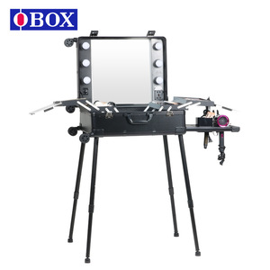 Valise de maquillage Obox 24 pouces avec miroir éclairé, rangement pour salon, roulettes, pour usage professionnel cosmétique et nail art - Product Image 4