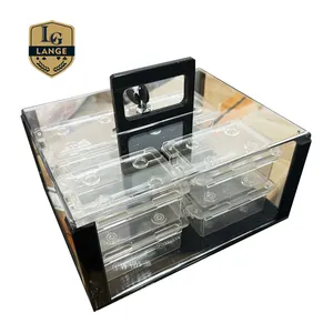 Professional New Casino 8 Deck Poker Carrier Suitcase With Key Acrylic Transparent Playing Card Tray