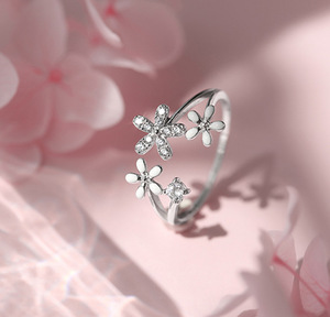 925 anelli in <span class=keywords><strong>argento</strong></span> sterling fiore regolabile piccola margherita brillare strass apertura anelli indice anelli in estate - Product Image 5