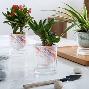 Hiện Đại Rõ Ràng Thủy Tinh Và Đá Cẩm Thạch Gốm Lười Biếng Người Lọ Hoa Tự Tưới Nước Thủy Canh Trồng Chậu Hoa - Product Image 6