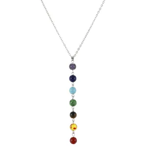 Simple Long Chain Necklaces For Women Charm 7 Chakra Gemstone Crystal Natural Stone Beads Pendant Necklace Handmade Jewelry
