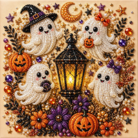 Kit de peinture diamant DIY populaire fait main pour Halloween, avec motifs auto-adhésifs Citrouille, Fantôme, Corbeau, Chat, sur cadre en panneau de densité