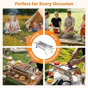 Space Saving Foldable Charcoal Barbecue Portable Camping Grill Mini <b>Table</b> Grill with Heat Adjustment for Outdoor Garden Picnic - Product Image 4