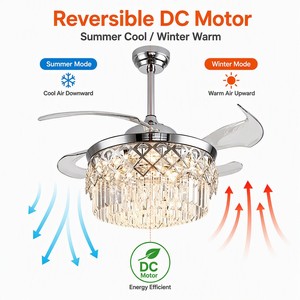 Luxury 48 Inch Crystal Ceiling Fan with <b>LED</b> Light Dimmable 3 Color Temperature Reversible DC Motor Remote - Product Image 2