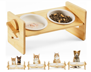 Plato Elevado para Gatos y Perros Pequeños, de Bambú, Antideslizante, Apto para Lavavajillas, 15 cm, Marca Craft - Product Image 4