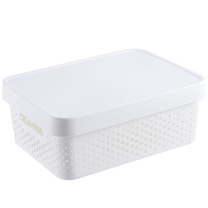 Plastic Storage Basket Rectangle White With Lid Handle Bathroom Kitchen Organizing Basket - Product Image 5