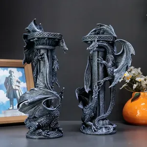 Bougeoirs en résine en forme de <span class=keywords><strong>dragon</strong></span> mythique (lot de 2), bougeoirs gothiques complexes en forme de <span class=keywords><strong>dragon</strong></span>, accent de table de style fantastique sombre - Product Image 1