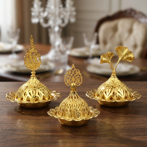 Quemador de Incienso de Metal Dorado de Lujo, Porta Bakhoor Arabesco, Plato Decorativo para Adornos, Centro de Mesa, Decoración para el Hogar - Product Image 3