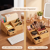 Organisateur de bureau et de documents en bambou naturel personnalisé à trois niveaux et multi-compartiments avec porte-stylos pour le bureau et l'école