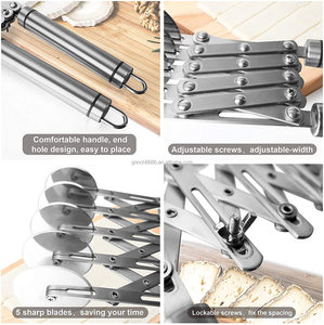 Rouleau à <span class=keywords><strong>pâtisserie</strong></span> à 5 roues, coupe-<span class=keywords><strong>pâtisserie</strong></span>, coupe-brownie, trancheuse à pizza en acier inoxydable, outils de coupe à pâtes multiples - Product Image 3